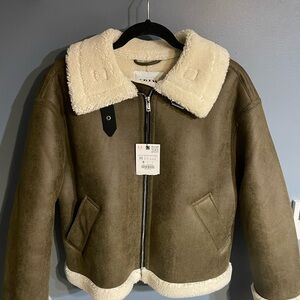Zara Double Faced Suede And Sherpa Jacket NWT